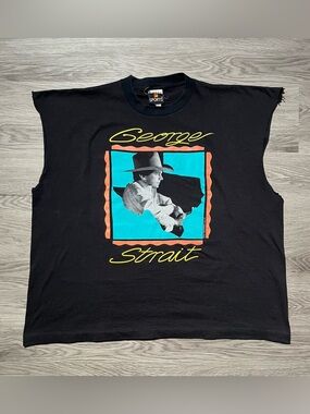 1991 George Strait Black Sleeveless Graphic Tee double sided made in USA tour